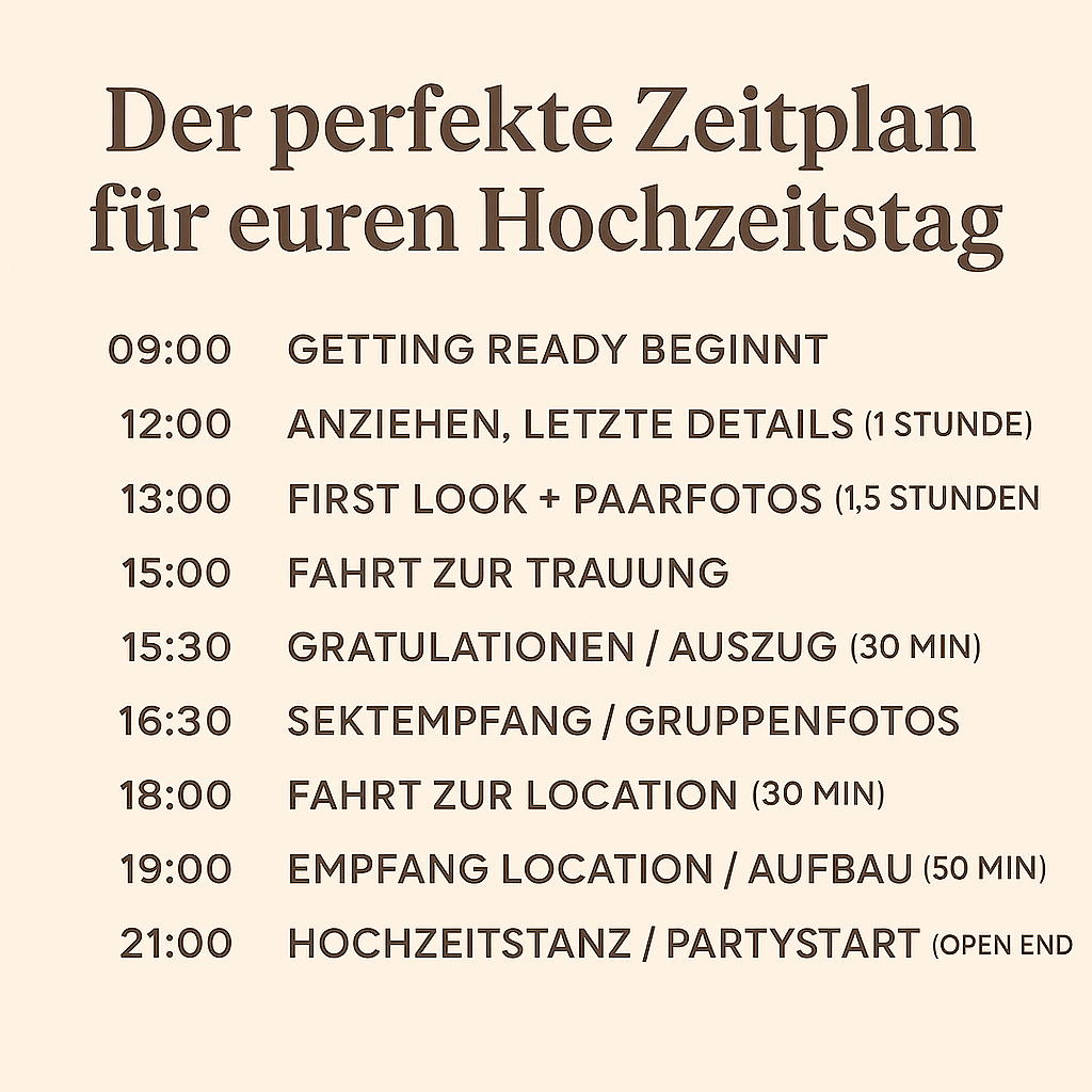Wie ihr den perfekten Zeitplan für euren Hochzeitstag erstellt